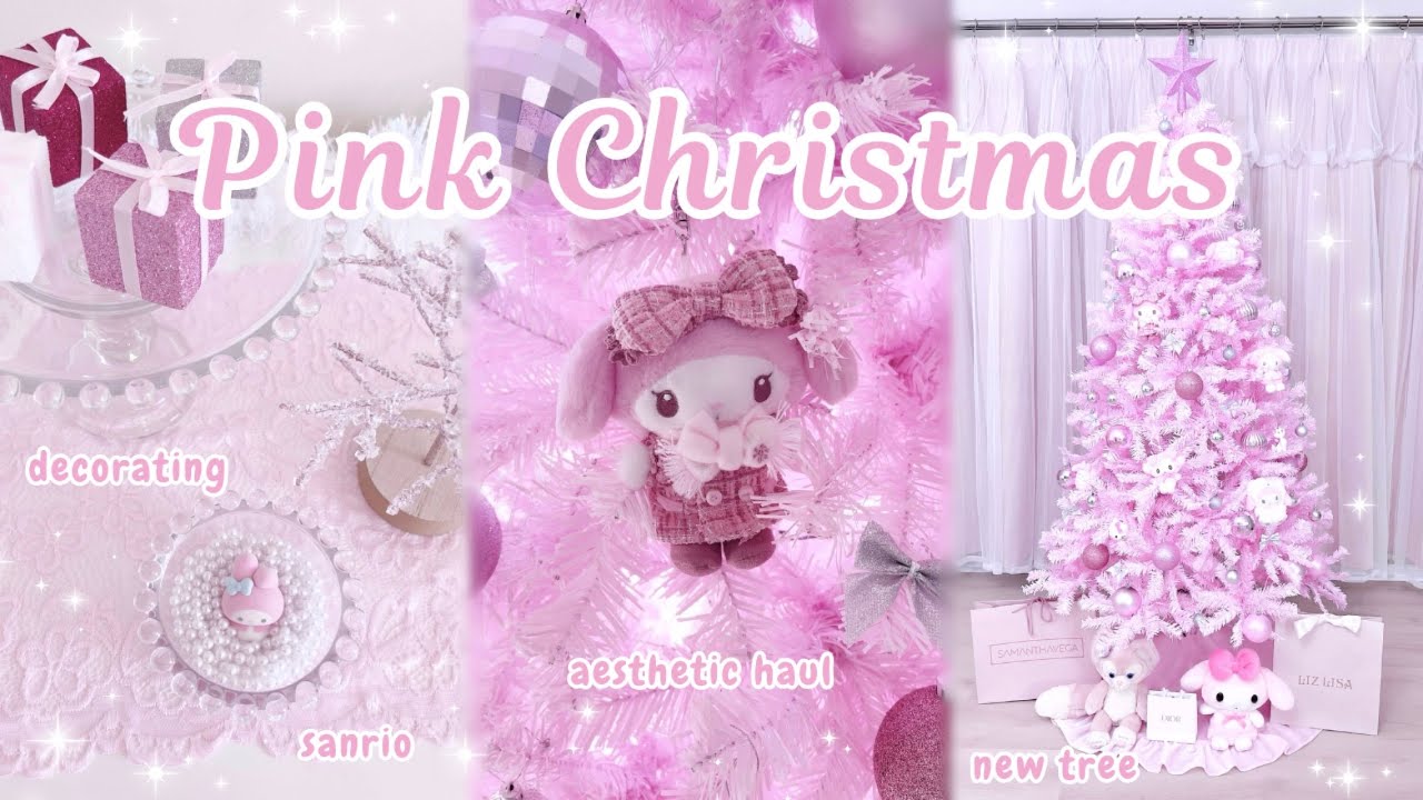 pink christmas decorating ♡ pink tree, sanrio ornaments, POCOCO Galaxy Projector | pink & girly vlog