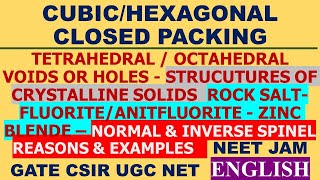 (ENGLISH) CUBIC HEXAGONAL CLOSED PACKING TETRAHEDRAL  OCTAHEDRAL HOLES voids  crystal STRUCUTURES