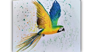 Macaw parrot watercolor painting | Bird fur technique screenshot 2