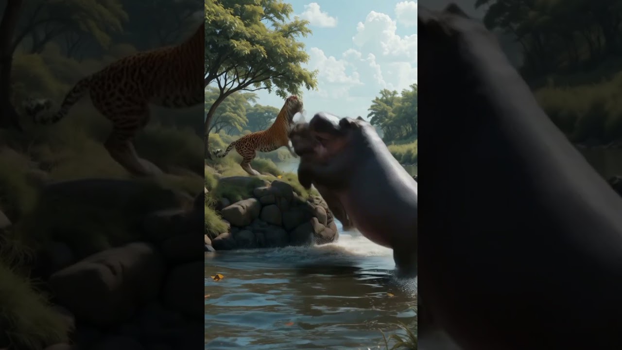 Tiger vs hippopotamus fight in the water 🌊😲 