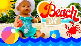 ⛱Beach Time With Baby Born! 🏖First Beach Outing With Baby Born Bella, Skye & Caden!🦀