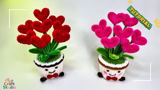 DIY Mini Heart Flowers from Pipe Cleaner💖Easy & Cute Valentine’s Gift #diy #pipecleaners