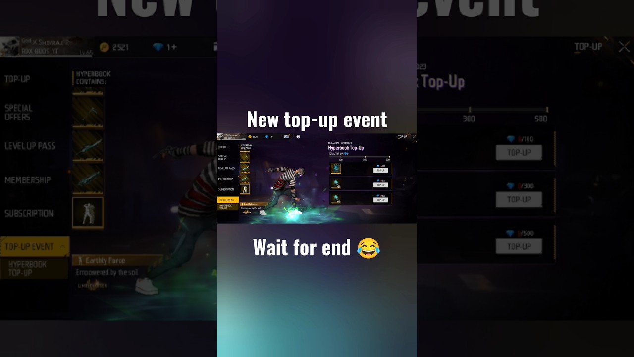 free fire new top-up event emote vehicle bag itoms 