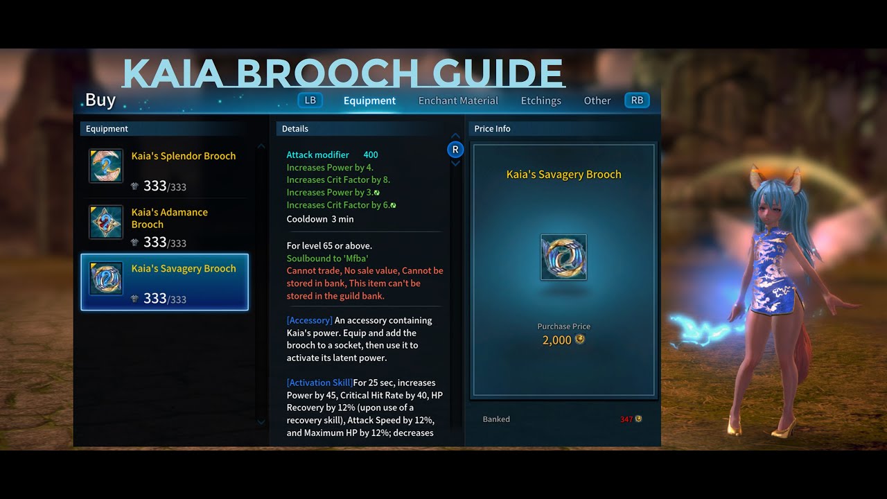 Tera Console: Kaia Brooch Guide 