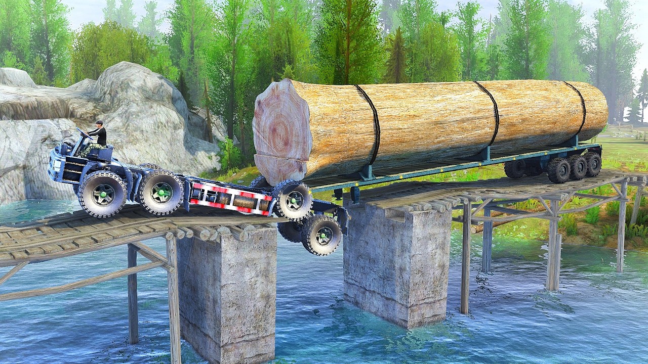 MASSIVE Logging Truck Transports GIANT Tree Through DEADLY Bridge