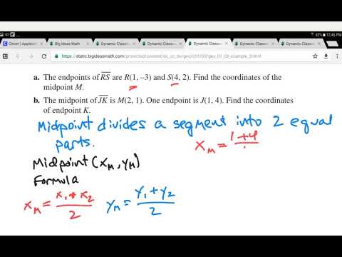 Geometry Section 1.3 Example Finding Coordinates of a Midpoint