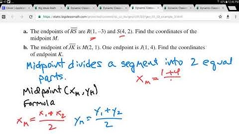 Geometry Section 1.3 Example Finding Coordinates of a Midpoint