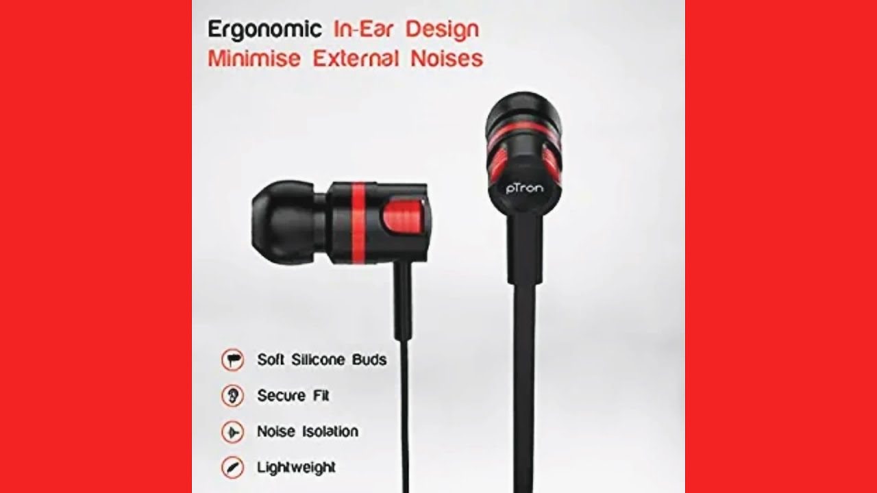 pTron HBE5 Raptor in-Ear Stereo Sound Wired Headphones with Mic, 10mm Powerful Drivers