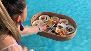 Floating breakfast by infinity pool at Amatara Royal Ganesha