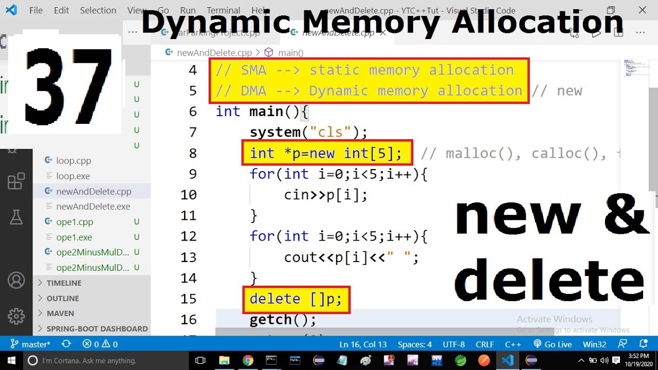 new and delete in c++ | dynamic memory allocation | SMA vs DMA | part ...