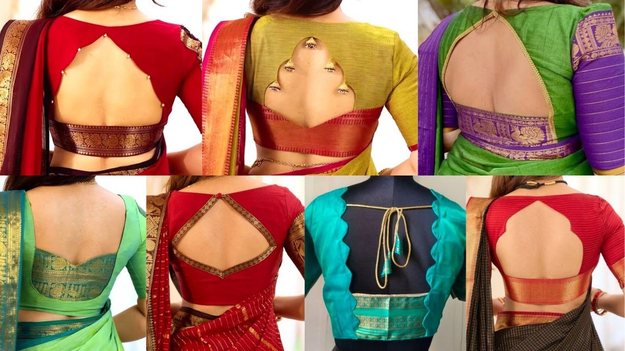 Pattu Border Blouse Back Neck Designs😍Simple Blouse Neck Patterns