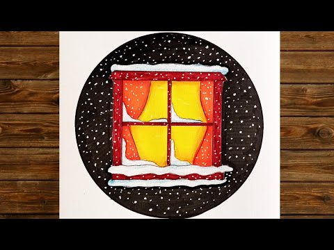 رسم فصل الشتاء رسم نافذة و ثلج رسم سهل رسم الليل تعليم الرسم رسمات سهلة رسم للمبتدئين