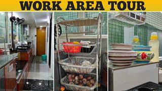 ചെറിയ സ്ഥലത്തിലെ വലിയ വർക്കേരിയ|working kitchen|work area tour|kitchen cleaning#vlog #home #kitchen