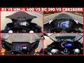 Ninja 400 VS Yamaha R3 VS RC 390 VS CBR250 RR | 0 TO 100 | TOPSPEED BATTLE !!!