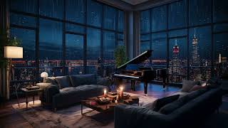 Urban Serenity | Night Rain & Piano in Cozy City Room | Relaxing City Rain at Night | ASMR