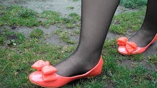 155 Orange Ballerina Flats Run Over Car