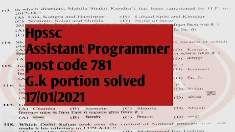 Hpssc Assistant Programmer  (post code781) Paper solved post code 781 G.K Part 17/01/2021
