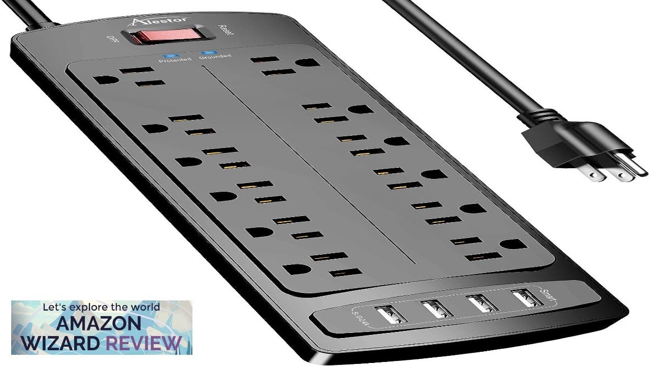 Power Strip ALESTOR Surge Protector with 12 Outlets and 4 USB Ports