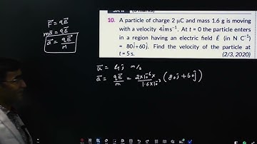 A particle of charge 2uC and mass 1.6 g is moving with a velocity 4im/s . At t=0 the particle enters