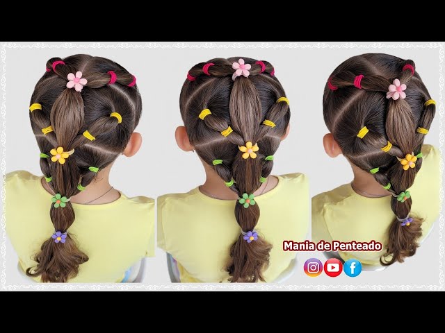 Day 16 style: split elastics into low ponytail  Penteados infantis, Penteado  infantil simples, Penteados