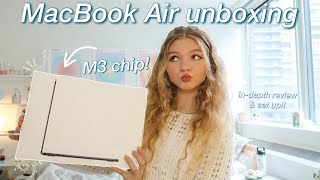 MACBOOK AIR M3 UNBOXING \& REVIEW! (13-inch in Midnight) aesthetic customization \& set-up 2024 ✨