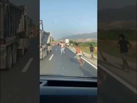 Video shows migrants arriving by truck at Spanish border crossing