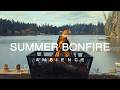 10 Hour | Crackling Bonfire Sounds by the Lake with Bird Sounds | Deep Sleep & Relaxation Ambience