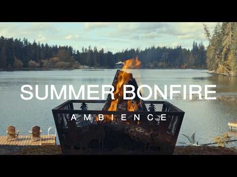 10 Hour | Crackling Bonfire Sounds by the Lake with Bird Sounds | Deep Sleep & Relaxation Ambience