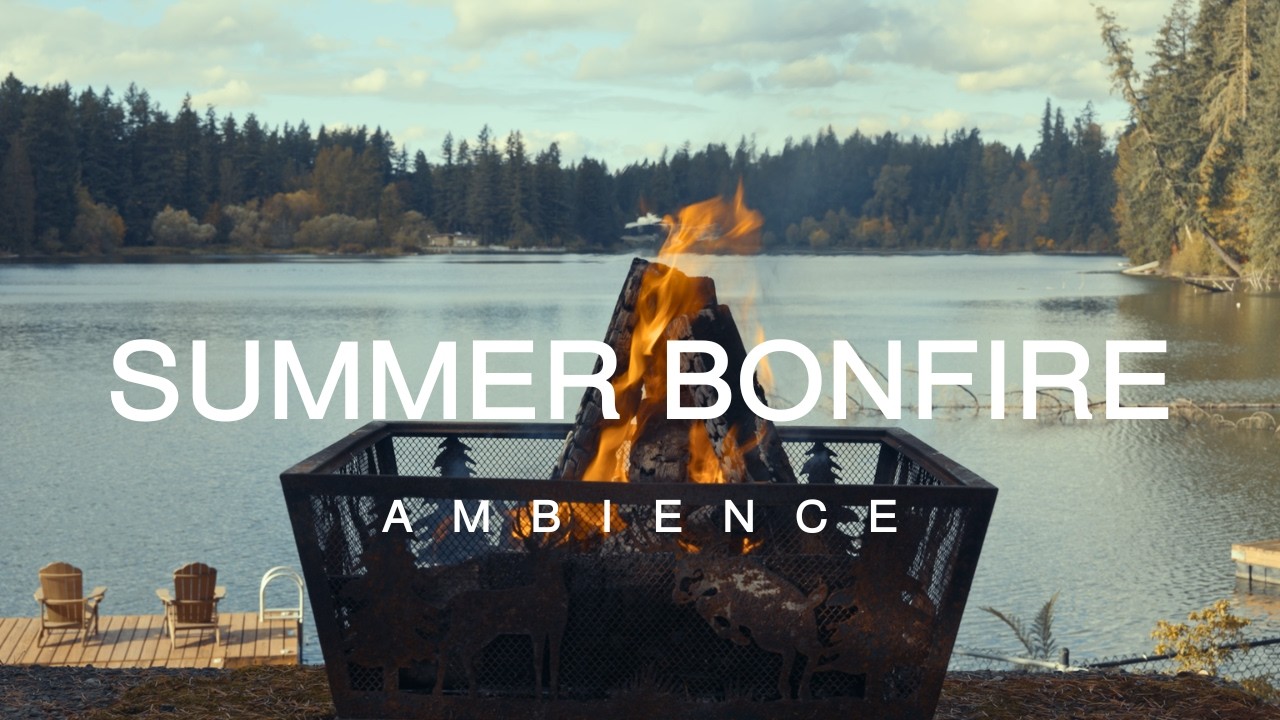 10 Hour | Crackling Bonfire Sounds by the Lake with Bird Sounds | Deep Sleep & Relaxation Ambience