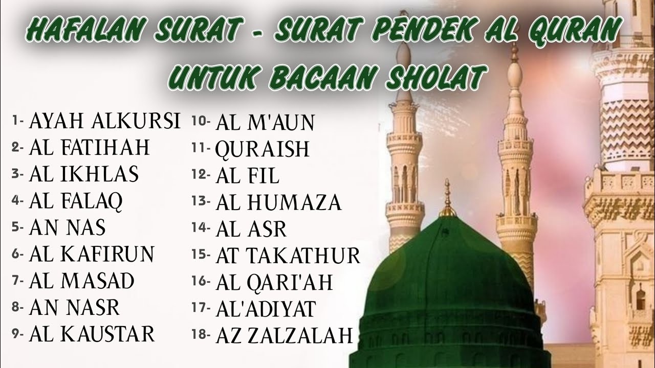 -Hafalan surat surat pendek Al Quran untuk bacaan sholat