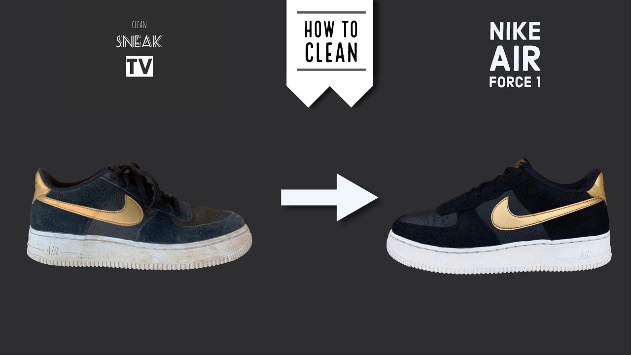 How Clean 10$ Nike Air Force 1 Low black & gold Suede from | Tutorial YouTube