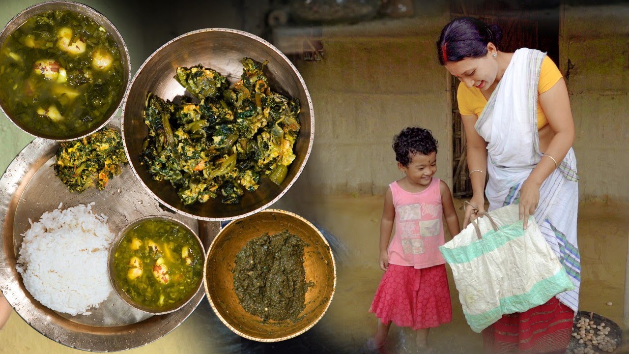 কলমৌৰ বিবিধ সোৱাদ লগতে কেঁকোৰা চাটনি । water spinach and crab special |