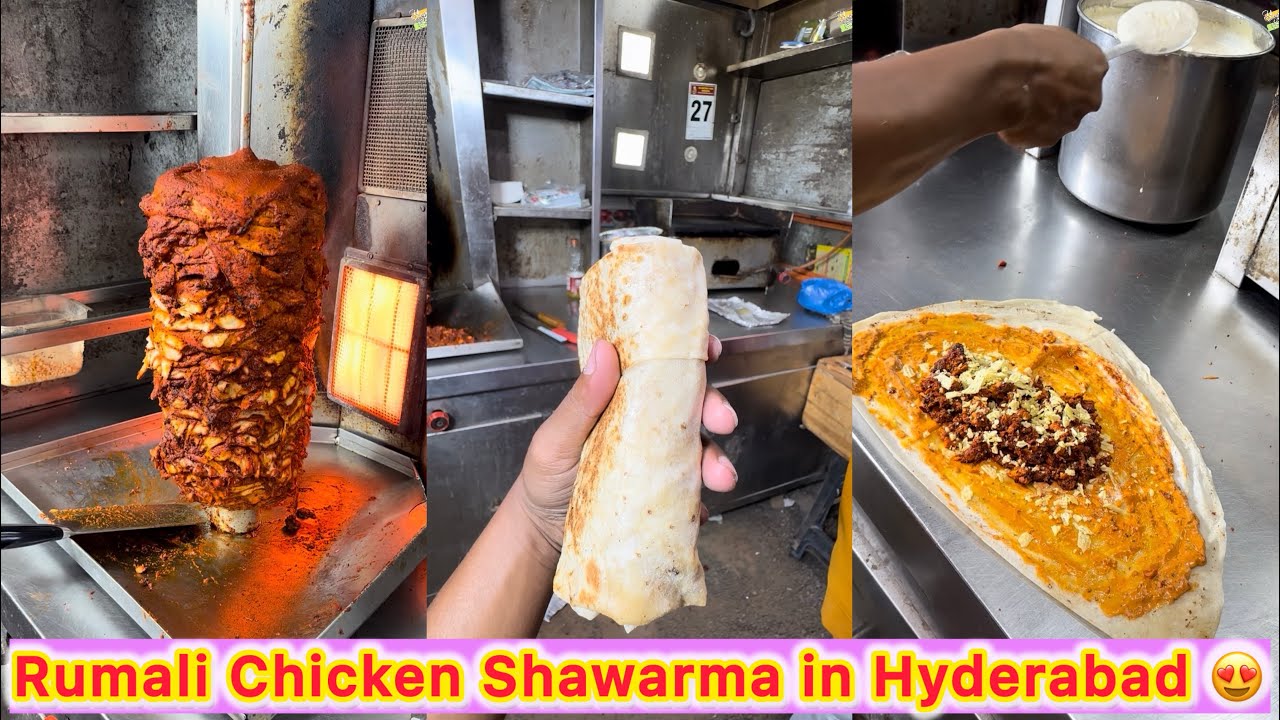 ⁣Huge Making of Rumali Chicken Shawarma in Hyderabad 😍🔥 12 Kg Bulk Shawarma | Street Food India 😱