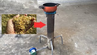 Homemade Rocket Stove burning rice husks | DIY smoke-free fire stove | Saving firewood