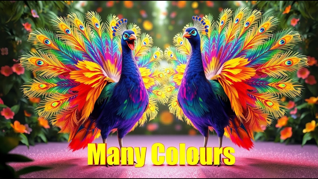 Two Peacocks 🦚🎨 Learn Rainbow Colour Names | Colour Learning Nursery Rhyme for Kids