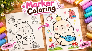 Turned This Cute Bear Into a Colorful Masterpiece! 🐻🎨✨ | Marker Coloring