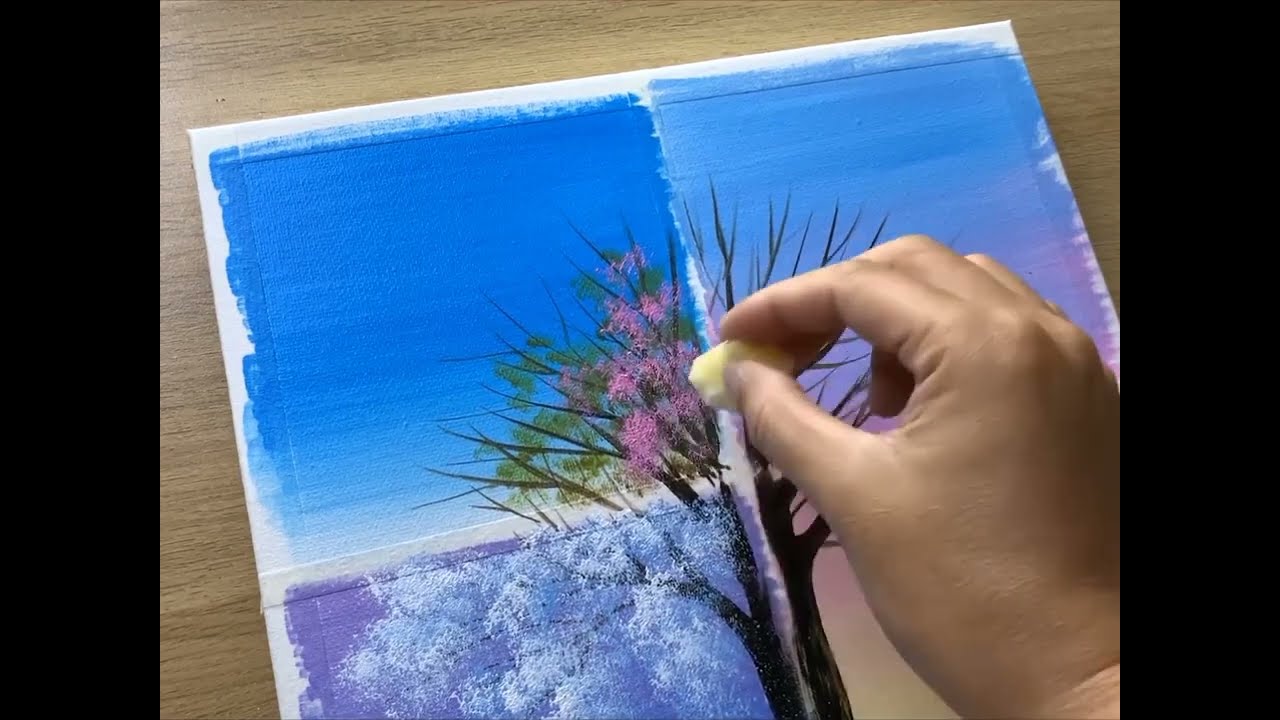 Set of 4 Seasons Painting | Acrylic Tree Paintings