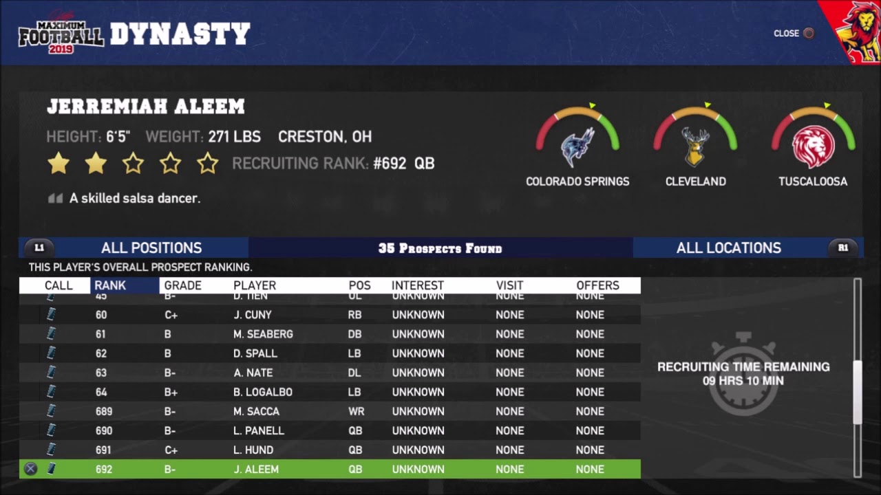Maximum Football 19 The Dynasty Mode Players Expected?