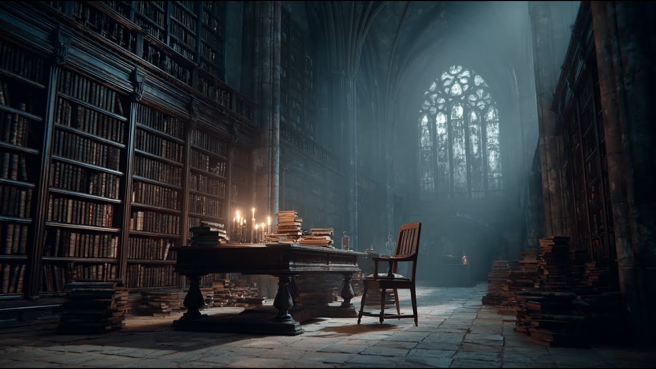 Dark Library Forgotten Corridors — Dark Academia Study Ambience (1 Hour ...