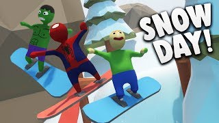 Baldi, Spiderman, and Hulk Go SNOWBOARDING?! | Human Fall Flat screenshot 5