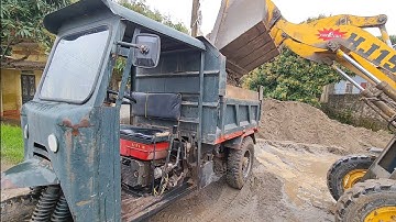CÔNG NÔNG CHỞ vật liệu xây dựng quá đỉnh cao  || máy xúc hoàng giai múc cát || xe ba bánh 1 khối