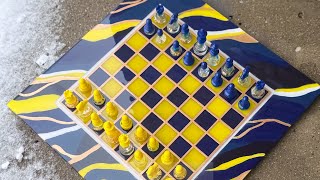 Custom Blue/Yellow Resin Chessboard