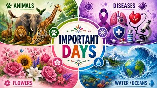 Complete Guide of important days Month wise Animals Flowers and Health awareness
