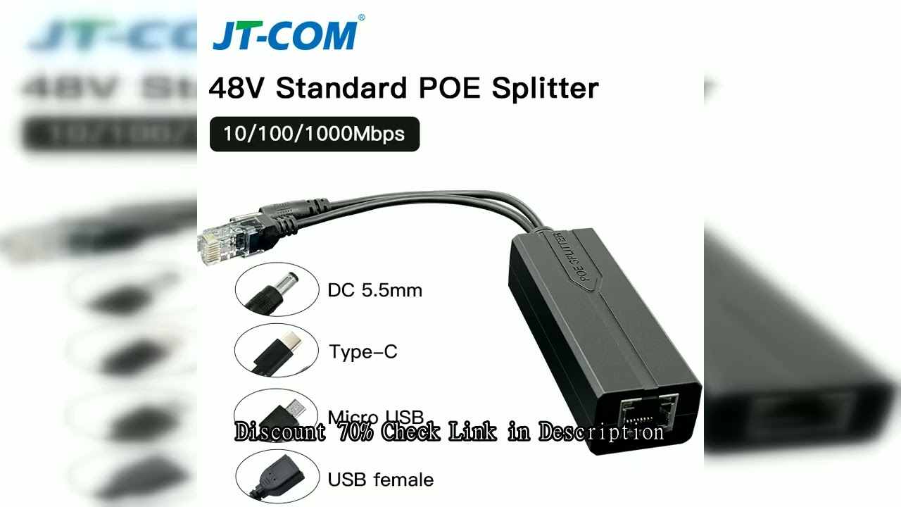 Standard POE Splitter 48V to 5V 12V 1.2A 2A Micro USB tpye-C 100M/1000M POE Camera Injector Power Su