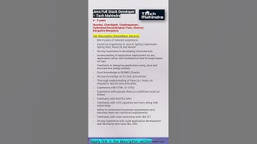 Tech Mahindra | Java Full Stack Developer| SpringBoot, ReactJS, Oracle DB, Angular #shorts #ytshorts
