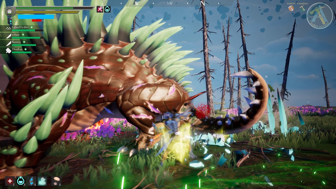 Dauntless: rough 4 man fight with the Deadeye Quillshot