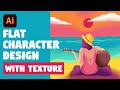 Flat Character design with texture | Adobe Illustrator tutorial (girl with guitar illustration)