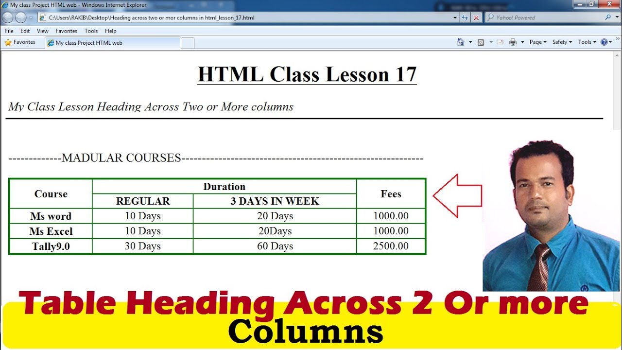 Table Heading Across Two Or More Columns In Html Lesson17 YouTube Table Heading Across Two Or More Columns In Html Lesson17 YouTube