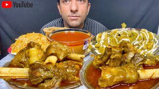 Mukbang ASMR Eating mutton Karahi And chicken white Karahi And rice And roti 