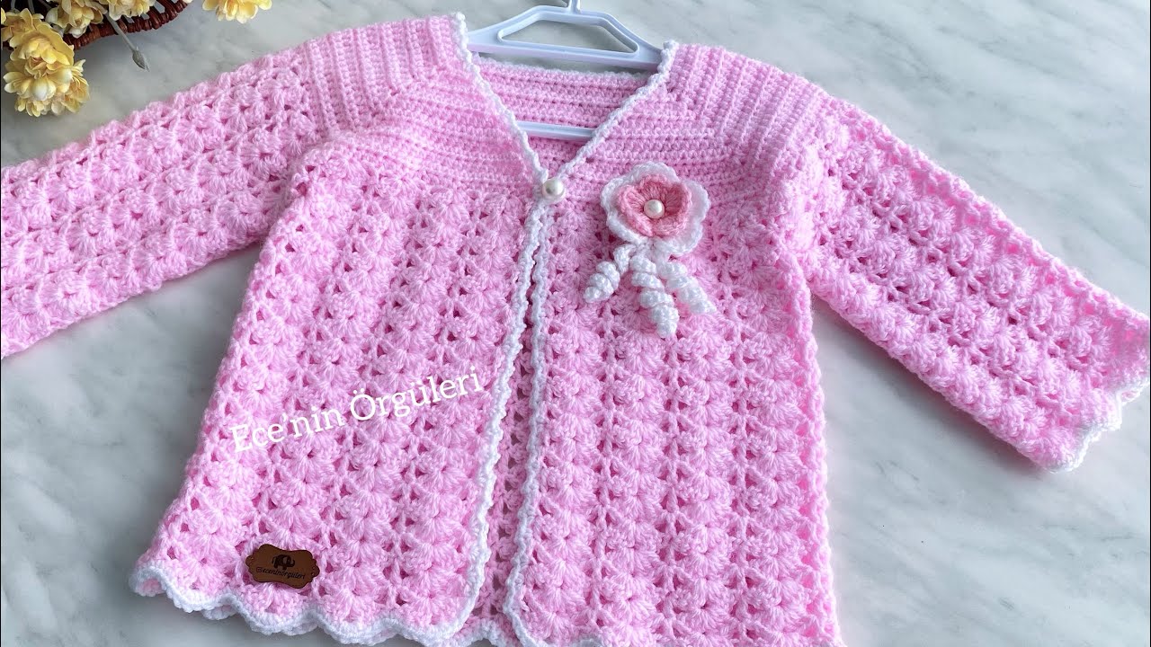 Easy Crochet V-Neck Cardigan for Baby Girls / Kız Bebekler için Tığ işi Kolay V yaka Hırka /6-12 ay